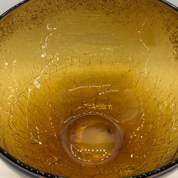 Hand Blown Large Crackle Glass Amber Bowl 9” X 6” - Picture 8 of 11